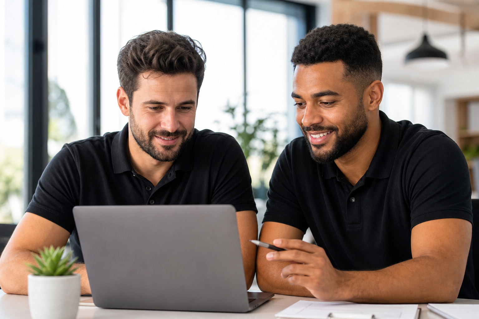 Partners collaborating on a laptop