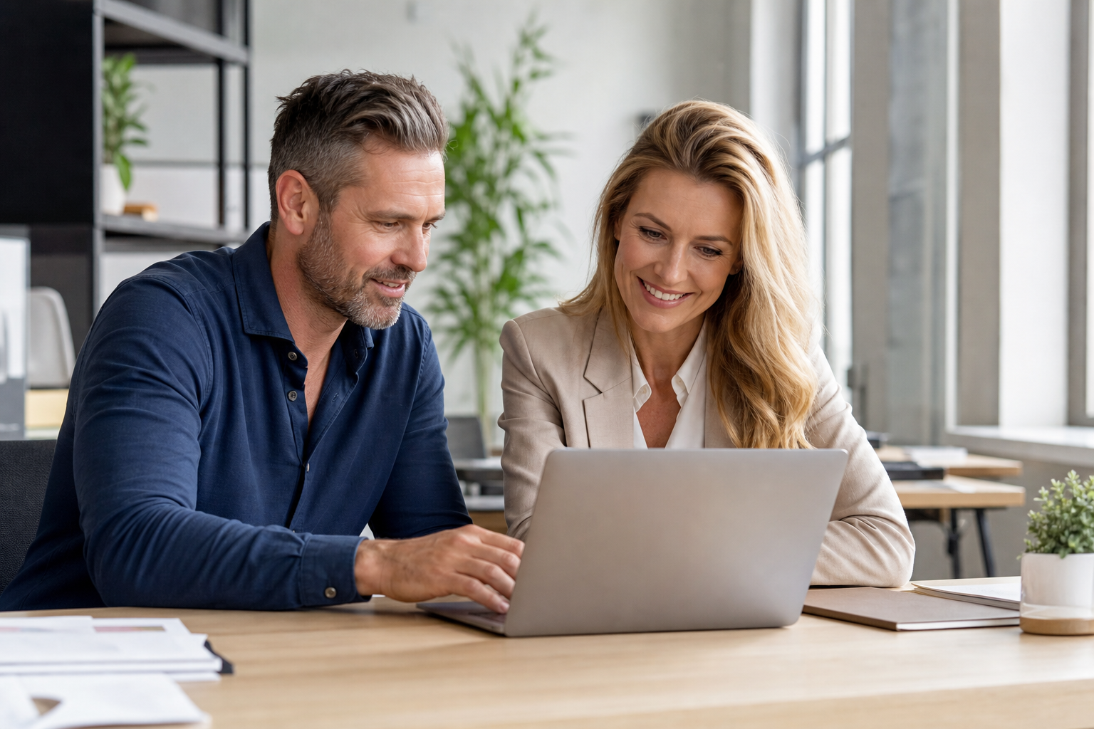 Partners collaborating on a laptop